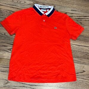 Lacoste Orange Polo with Navy-Trim Collar XL